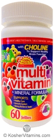 Yum V&rsquo;s Kosher Chewable Multi-Vitamin+Mineral Formula with Choline Grape Flavor 60 Jellies