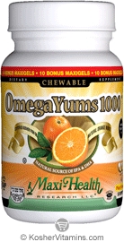 Maxi Health Kosher Omega Yums 1000 (Chewable Omega-3 Fish Oil) with Vitamin D3 Orange Burst - Bonus Pack 55 MaxiGels