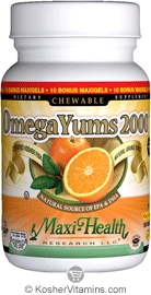 Maxi Health Kosher Omega Yums 2000 (Chewable Omega-3 Fish Oil) with Vitamin D3 Orange Burst - Bonus Pack 100 MaxiGels