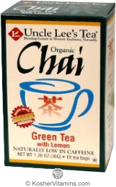 Uncle Lees Tea Kosher Organic Chai Tea Green Tea with Lemon 18 Tea Bags