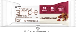 Zone Perfect Kosher Nutrition Bar Perfectly Simple Cranberry Almond Dairy 12 Bars