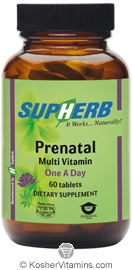 SupHerb Kosher Prenatal Multi Vitamin One A Day  BUY 1 GET 1 FREE  60 Tablets