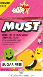 Elite Kosher Must Sugar Free Chewing Gum Tuti Fruity 20 Pieces