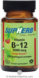SupHerb Kosher Vitamin B12 Sublingual 2000 Mcg Strawberry 120 Lozenges
