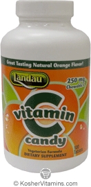 Landau Kosher Vitamin C Candy 250 Mg Chewable Orange Flavor 100 Tablets