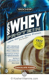 Biochem Kosher 100% Whey Protein Powder Dairy Chocolate Fudge 10 Packets