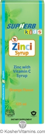 SupHerb Kosher Zinci - Zinc with Vitamin C Syrup - Orange Flavor  125 ml