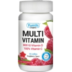 Yum V’s Kosher Multi Vitamin + Mineral Formula with Choline Chewable for Adults Gummies - Raspberry Flavor  60 Jellies