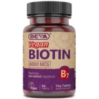 Deva Nutrition Vitamin B7 Biotin 6000 mcg. Tiny Tablet  Vegan Suitable Not Certified kosher 90 Tablet