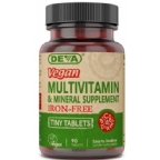 Deva Nutrition Multivitamin & Mineral Supplement Tiny Tablet Iron Free Vegetarian Not Certified Kosher 90 Tablets