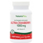 Nature`s Plus Sustained Release Ultra Cranberry With Vitamin C 1000 mg. Vegetarian Suitable Not Certified Kosher 120 Tablets