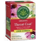 Traditional Medicinals Kosher Organic Seasonal Throat Coat Lemon Echinacea 6 Pack 16 Tea Bags