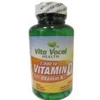 Vita Vocal Health Kosher Vitamin D3 2000 IU Plus Vitamin K2 120 Vegetarian Capsules