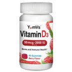 Yum V’s Kosher Vitamin D3 2000 IU (50 mcg) for Adults Chewable Gummies - Berry Flavor  60 Gummies