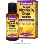 Bluebonnet Kosher Vitamin D3 Drops 1000 IU Liquid Citrus Flavor 1 FL OZ