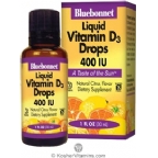 Bluebonnet Kosher Vitamin D3 Drops 400 IU Liquid Citrus Flavor 1 fl oz