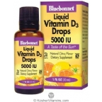 Bluebonnet Kosher Vitamin D3 Drops 5000 IU Liquid Citrus Flavor 1 fl oz