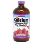 Bluebonnet Kosher Calcium Magnesium Citrate Plus Vitamin D3 Liquid Strawberry Flavor 16 fl oz