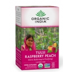 Organic India Kosher Tulsi Raspberry Peach Caffeine Free Pack of 6 18 Tea Bags