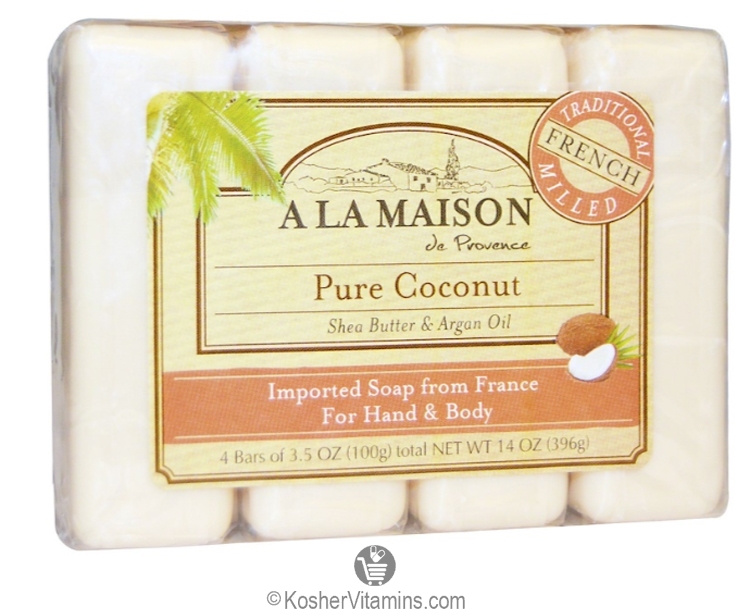 A La Maison Hand & Body Bar Soap Pure Coconut 4 Pack 3.5 Oz