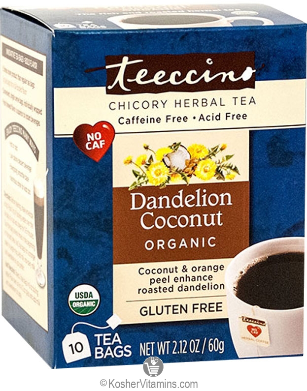 Teeccino Kosher Herbal Coffee Alternative Dandelion Coconut Gluten Free