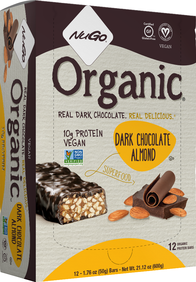 NuGo Nutrition Kosher Organic 10g Protein Bar Dark Chocolate Almond 12