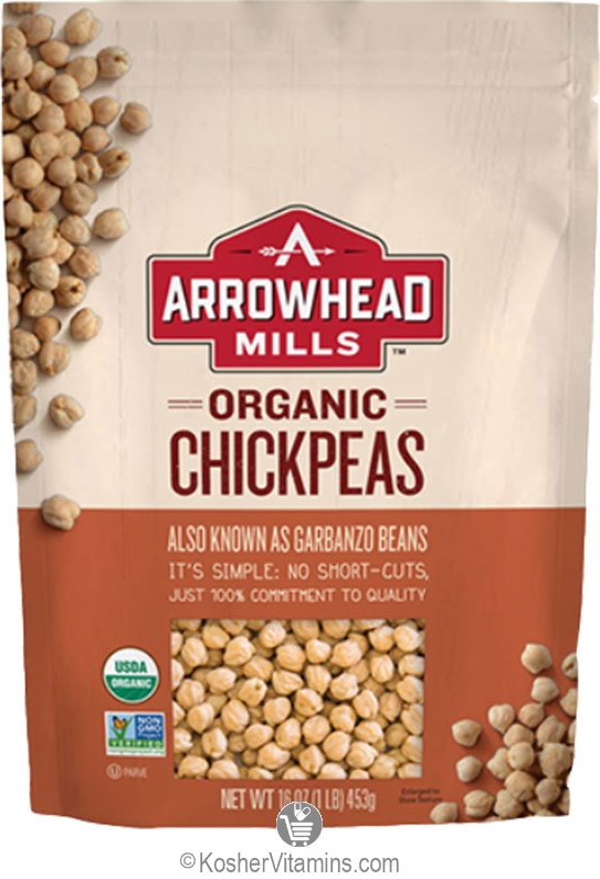 Arrowhead Mills Kosher Organic Chickpeas (Garbanzos) 6 Pack 16 OZ