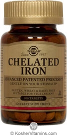 Solgar Kosher Chelated Iron 100 Tablets - Koshervitamins.com