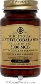 Solgar Kosher Methylcobalamin (Vitamin B12) 5000 Mcg Cherry Flavor 60 ...