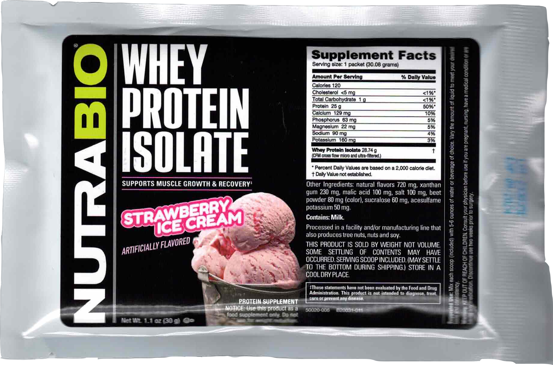 NutraBio Kosher 100 Whey Protein Isolate Strawberry Ice Cream Dairy