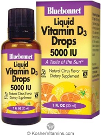 Bluebonnet Kosher Vitamin D3 Drops 5000 Iu Liquid Citrus