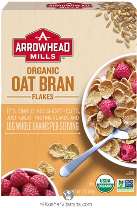 Arrowhead Mills Kosher Organic Oat Bran Flakes Cereal Dairy 12 Pack 12