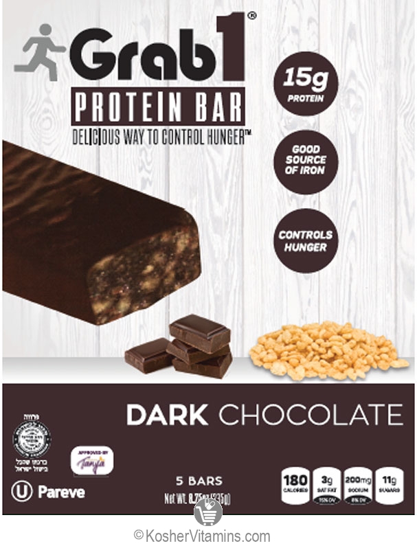 Grab1 Kosher Nutrition Bar 15g Protein Dark Chocolate Parve 20 Bars
