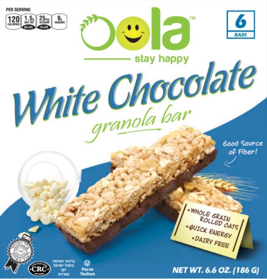 Oola Kosher Granola Bar White Chocolate Parve 6 Bars