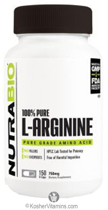 NutraBio Kosher L-Arginine 1500 Mg 150 Vegetable Capsules