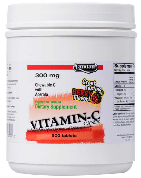 Landau Kosher Vitamin C Candy 300 Mg Chewable Berry Flavor 500 Tablets