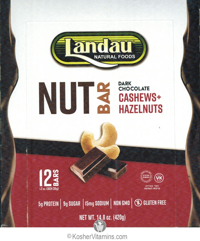 Landau Kosher Nut Bar Dark Chocolate Cashews Hazelnut 12 Bars