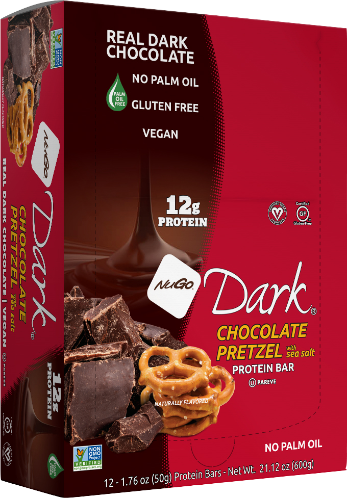 NuGo Nutrition Kosher Dark 10g Protein Bar Chocolate Pretzel with Sea