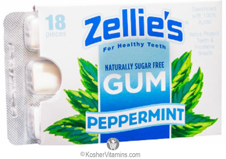 Zellies Kosher Xylitol Dental Gum Peppermint 12 Pack